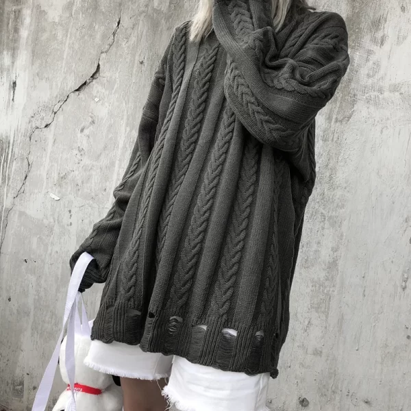 Black Red Striped Sweaters Washed Destroyed Ripped Sweater Men Hole Knit Jumpers Men Women Oversized Sweater Harajuku - Image 27