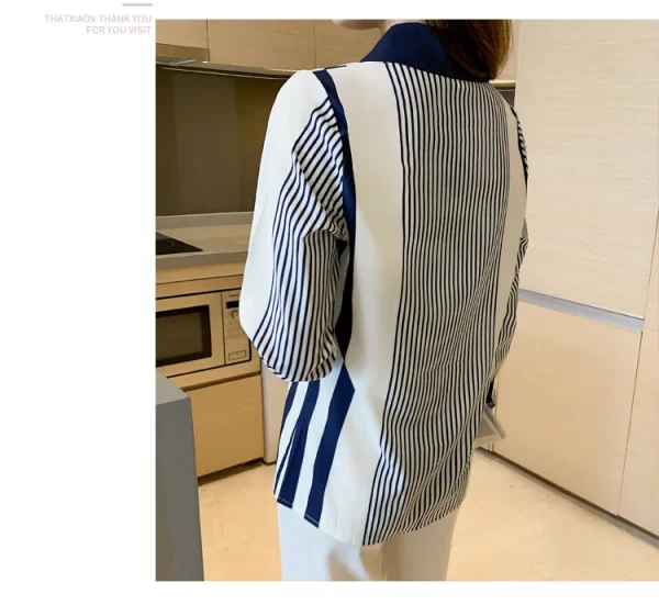 Women's Shirt Blue Striped Blouses for Women Long Sleeve Top Women Button Up Polo Neck Clothes Female 2023 Fashion Leisure Shirt - Image 17