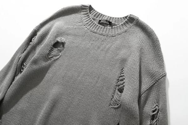 Black Red Striped Sweaters Washed Destroyed Ripped Sweater Men Hole Knit Jumpers Men Women Oversized Sweater Harajuku - Image 41