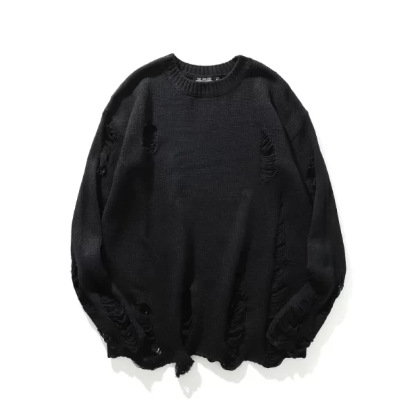 Black Red Striped Sweaters Washed Destroyed Ripped Sweater Men Hole Knit Jumpers Men Women Oversized Sweater Harajuku - Image 40