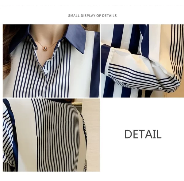 Women's Shirt Blue Striped Blouses for Women Long Sleeve Top Women Button Up Polo Neck Clothes Female 2023 Fashion Leisure Shirt - Image 11