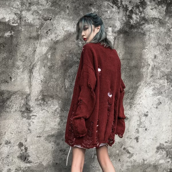 Black Red Striped Sweaters Washed Destroyed Ripped Sweater Men Hole Knit Jumpers Men Women Oversized Sweater Harajuku - Image 26