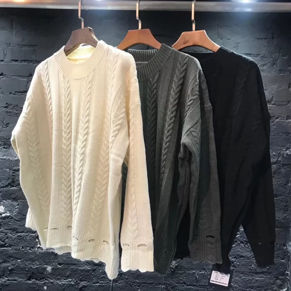 Black Red Striped Sweaters Washed Destroyed Ripped Sweater Men Hole Knit Jumpers Men Women Oversized Sweater Harajuku - Image 29