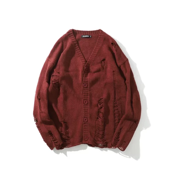 Black Red Striped Sweaters Washed Destroyed Ripped Sweater Men Hole Knit Jumpers Men Women Oversized Sweater Harajuku - Image 47