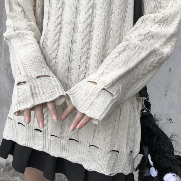 Black Red Striped Sweaters Washed Destroyed Ripped Sweater Men Hole Knit Jumpers Men Women Oversized Sweater Harajuku - Image 28