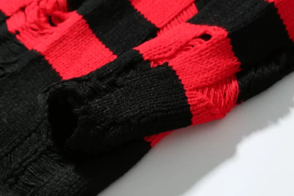 Black Red Striped Sweaters Washed Destroyed Ripped Sweater Men Hole Knit Jumpers Men Women Oversized Sweater Harajuku - Image 33