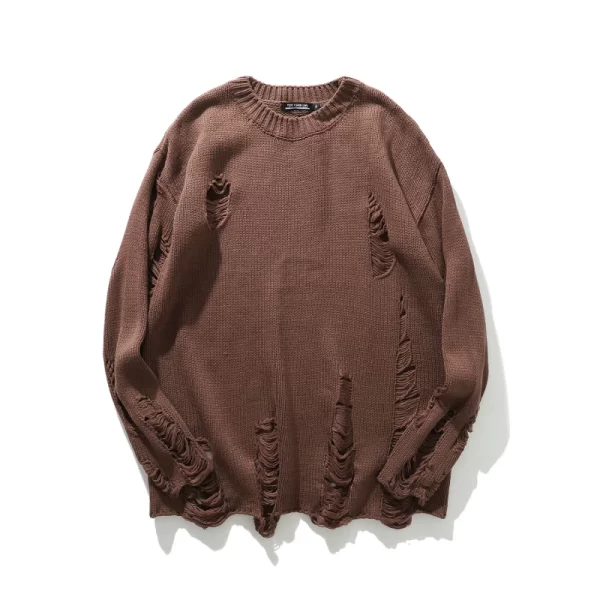 Black Red Striped Sweaters Washed Destroyed Ripped Sweater Men Hole Knit Jumpers Men Women Oversized Sweater Harajuku - Image 39