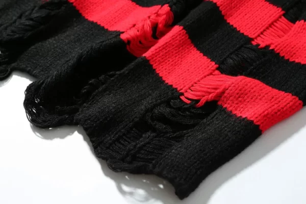 Black Red Striped Sweaters Washed Destroyed Ripped Sweater Men Hole Knit Jumpers Men Women Oversized Sweater Harajuku - Image 35