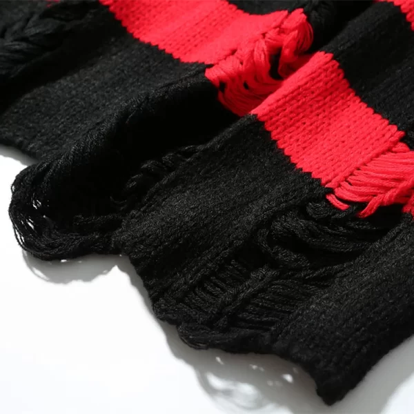 Black Red Striped Sweaters Washed Destroyed Ripped Sweater Men Hole Knit Jumpers Men Women Oversized Sweater Harajuku - Image 36