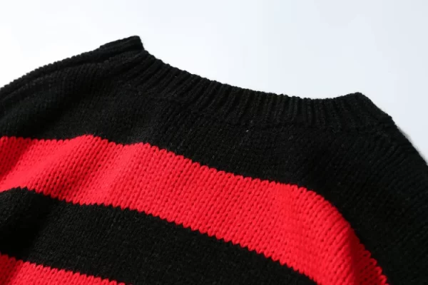 Black Red Striped Sweaters Washed Destroyed Ripped Sweater Men Hole Knit Jumpers Men Women Oversized Sweater Harajuku - Image 37