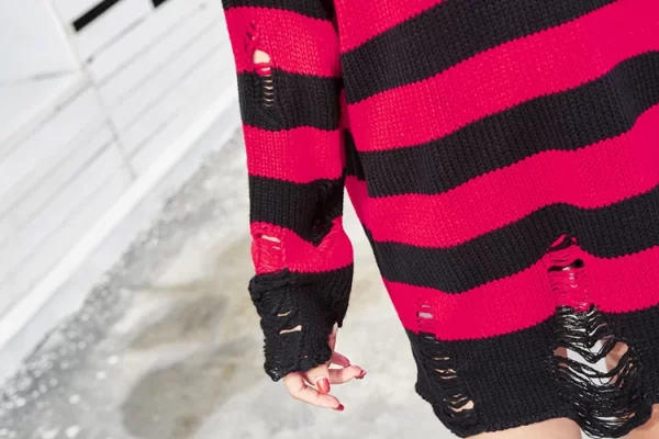 Black Red Striped Sweaters Washed Destroyed Ripped Sweater Men Hole Knit Jumpers Men Women Oversized Sweater Harajuku - Image 19