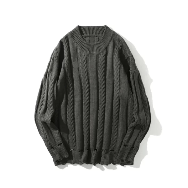 Black Red Striped Sweaters Washed Destroyed Ripped Sweater Men Hole Knit Jumpers Men Women Oversized Sweater Harajuku - Image 50