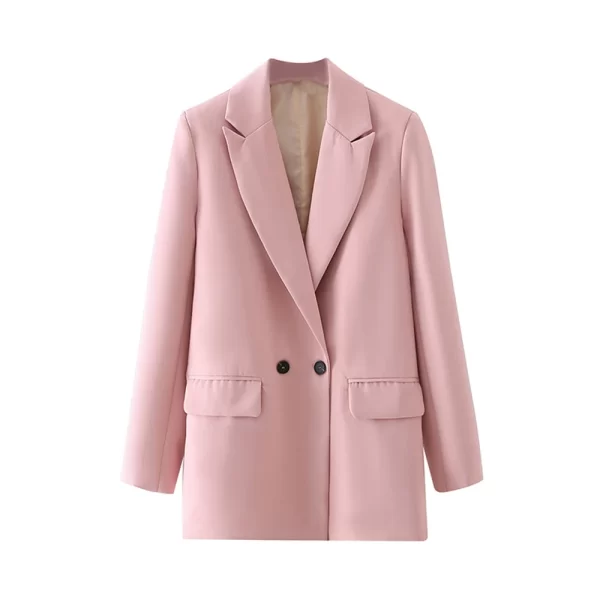 TRZA Women Chic Office Lady Double Breasted Blazer Vintage Coat Fashion Notched Collar Long Sleeve Ladies Outerwear Stylish Tops - Image 10