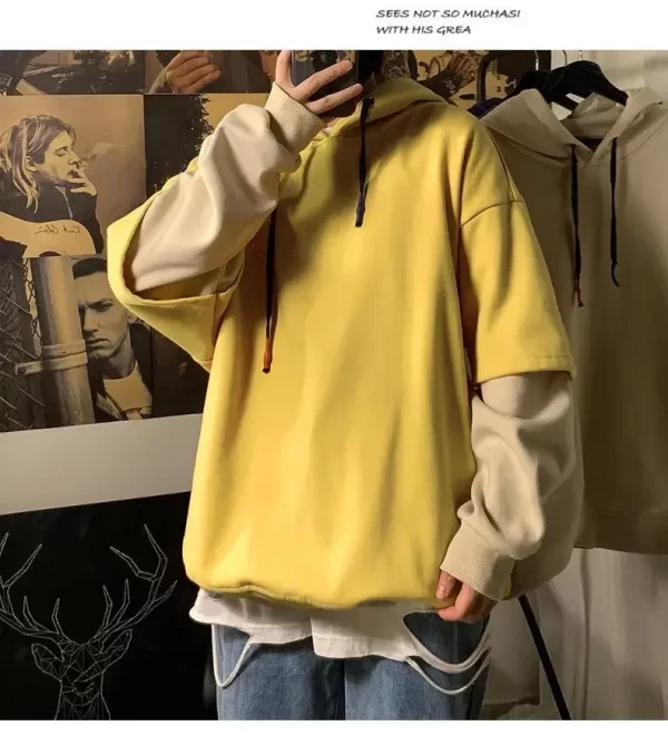 Two-piece Illusion Sweatshirt Men's Hooded Autumn/winter Trendy Brand Ins Hip Hop Top Oversize Niche High Street Jacket - Image 16