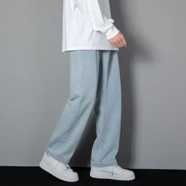 New Korean Men's Casual Long Jeans Classic Man Straight Denim Wide-leg Pants Solid Color Light Blue Grey Black 3XL - Image 4