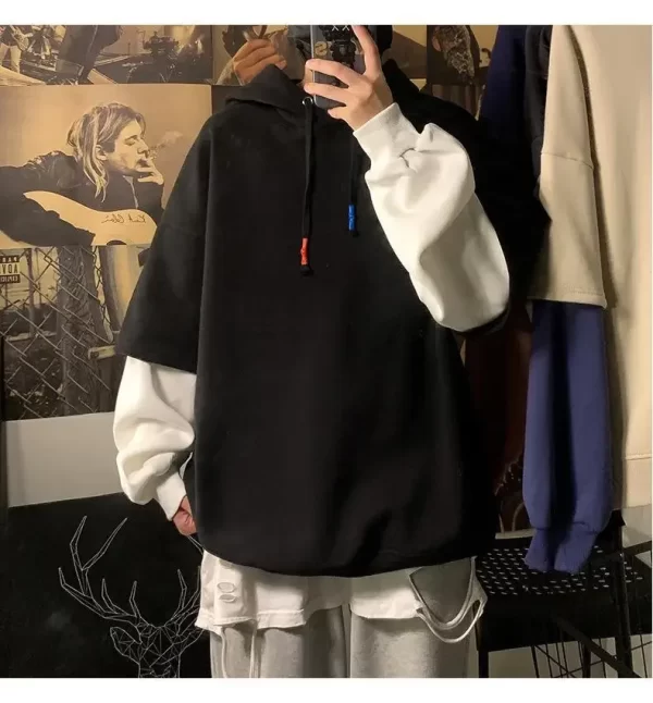 Two-piece Illusion Sweatshirt Men's Hooded Autumn/winter Trendy Brand Ins Hip Hop Top Oversize Niche High Street Jacket - Image 13