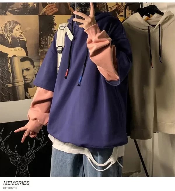 Two-piece Illusion Sweatshirt Men's Hooded Autumn/winter Trendy Brand Ins Hip Hop Top Oversize Niche High Street Jacket - Image 29