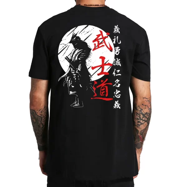 Japan Samurai Spirit T Shirts For Men Japanese Style Back Print Loose Oversized 100% Cotton Tops T-shirt Bushido Male Gifts Tee - Image 2
