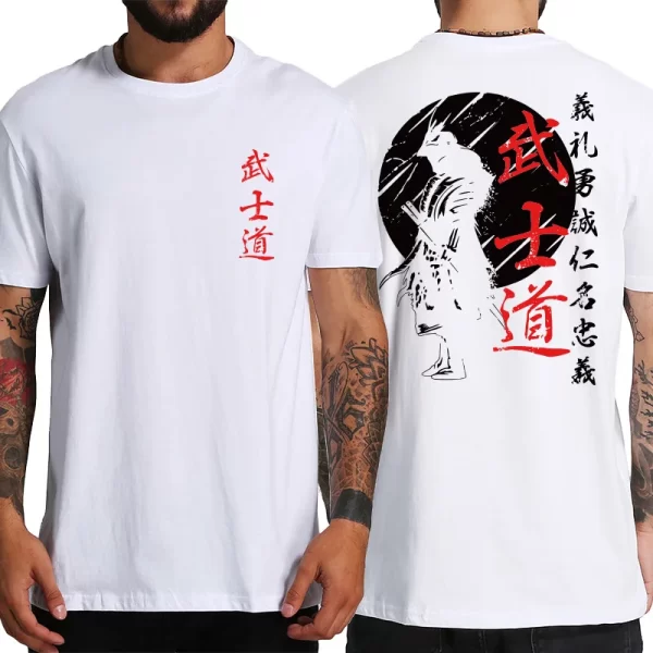 Japan Samurai Spirit T Shirts For Men Japanese Style Back Print Loose Oversized 100% Cotton Tops T-shirt Bushido Male Gifts Tee - Image 22