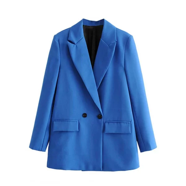 TRZA Women Chic Office Lady Double Breasted Blazer Vintage Coat Fashion Notched Collar Long Sleeve Ladies Outerwear Stylish Tops - Image 35