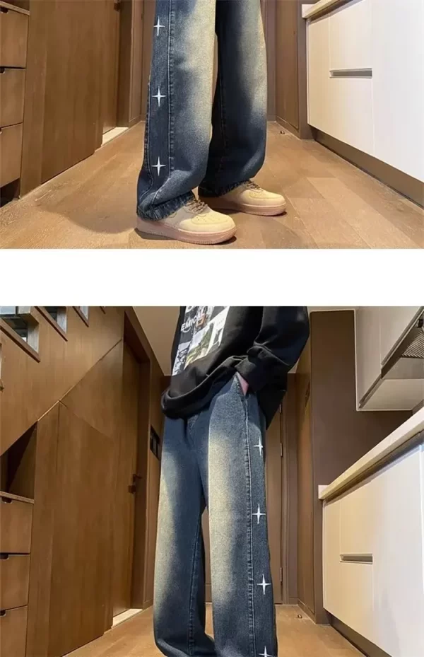 Vintage Embroidered Star Gradient Jeans Men's Loose Fit Straight Leg Wide Leg Long Pants Casual Trendy Street Style - Image 9