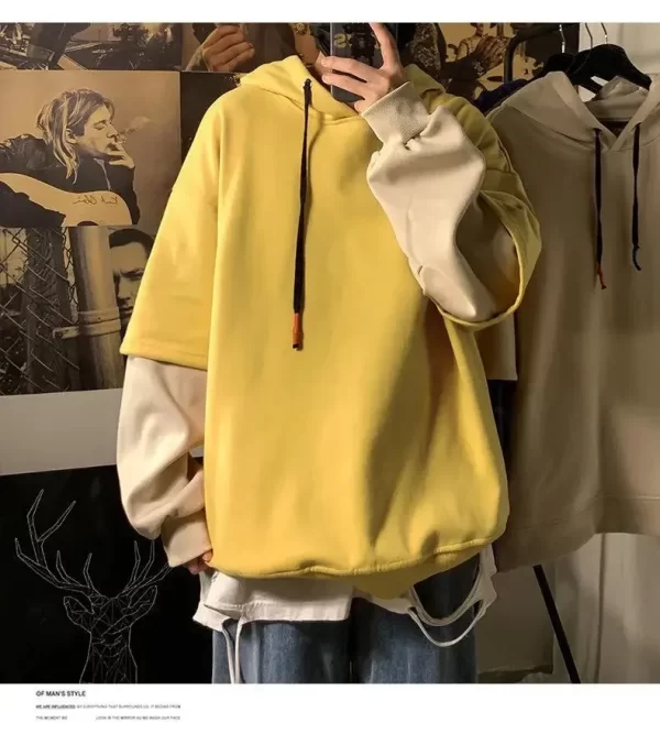 Two-piece Illusion Sweatshirt Men's Hooded Autumn/winter Trendy Brand Ins Hip Hop Top Oversize Niche High Street Jacket - Image 17
