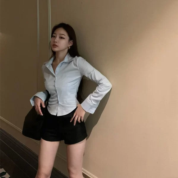 Korean White Office Women Chiffon Shirt Pocket Button Lapel Ladies Blouse Spring Commuter Long Sleeve New Female Crop Tops - Image 22