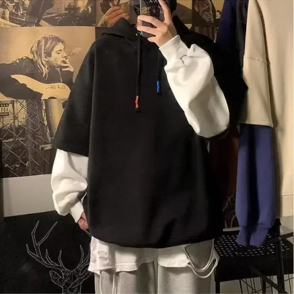 Two-piece Illusion Sweatshirt Men's Hooded Autumn/winter Trendy Brand Ins Hip Hop Top Oversize Niche High Street Jacket - Image 6