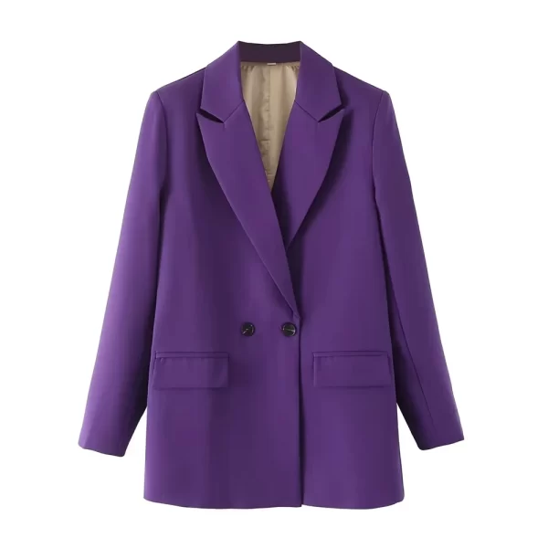 TRZA Women Chic Office Lady Double Breasted Blazer Vintage Coat Fashion Notched Collar Long Sleeve Ladies Outerwear Stylish Tops - Image 26
