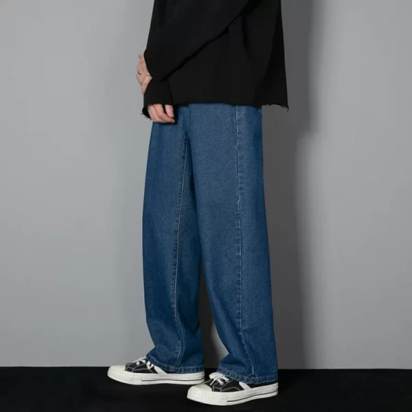 New Korean Men's Casual Long Jeans Classic Man Straight Denim Wide-leg Pants Solid Color Light Blue Grey Black 3XL - Image 3