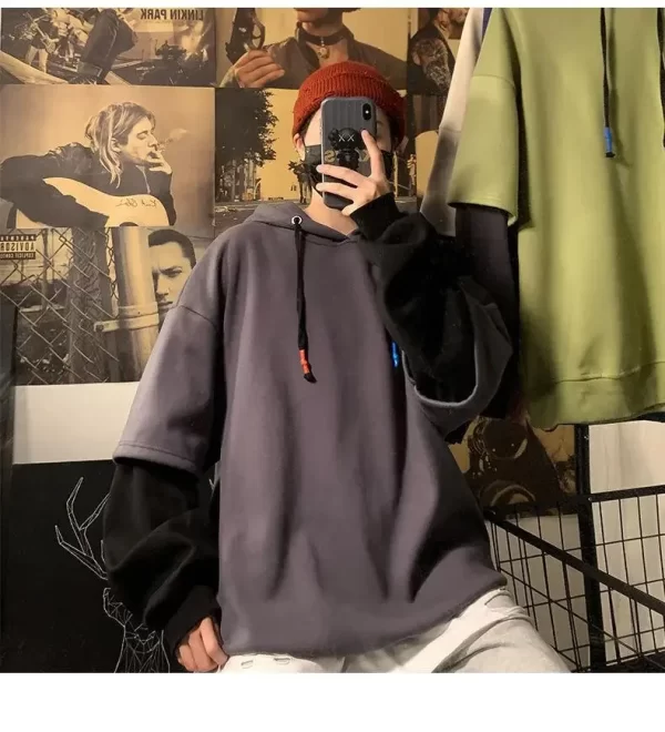 Two-piece Illusion Sweatshirt Men's Hooded Autumn/winter Trendy Brand Ins Hip Hop Top Oversize Niche High Street Jacket - Image 27