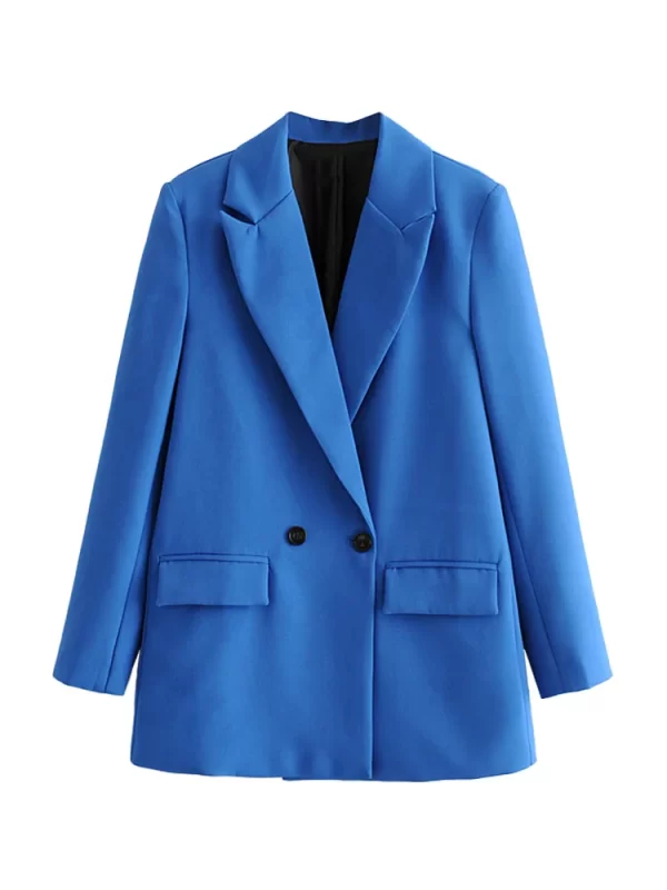 TRZA Women Chic Office Lady Double Breasted Blazer Vintage Coat Fashion Notched Collar Long Sleeve Ladies Outerwear Stylish Tops - Image 21