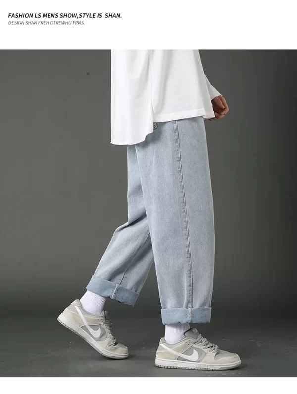 New Korean Men's Casual Long Jeans Classic Man Straight Denim Wide-leg Pants Solid Color Light Blue Grey Black 3XL - Image 18