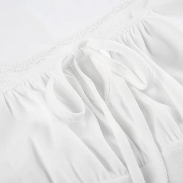 Bandage Folds Square Collar Crop Top Women Fairycore y2k White T Shirts Basic Knitted Elegant Tees Vintage 2000s Clothing - Image 22