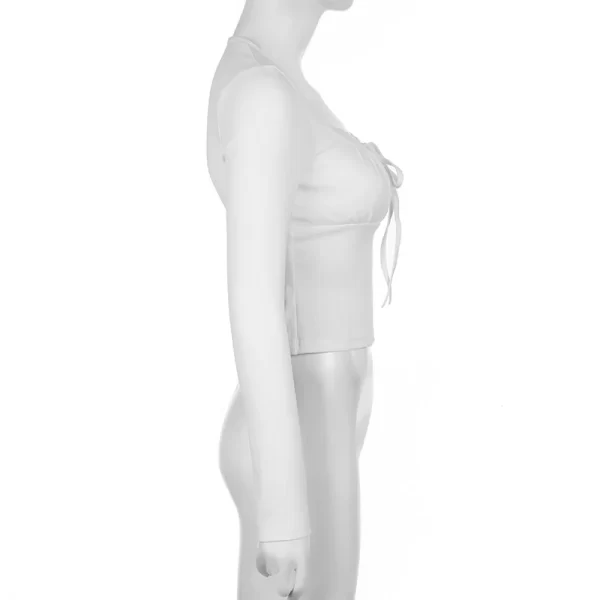 Bandage Folds Square Collar Crop Top Women Fairycore y2k White T Shirts Basic Knitted Elegant Tees Vintage 2000s Clothing - Image 19