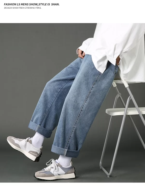 New Korean Men's Casual Long Jeans Classic Man Straight Denim Wide-leg Pants Solid Color Light Blue Grey Black 3XL - Image 19
