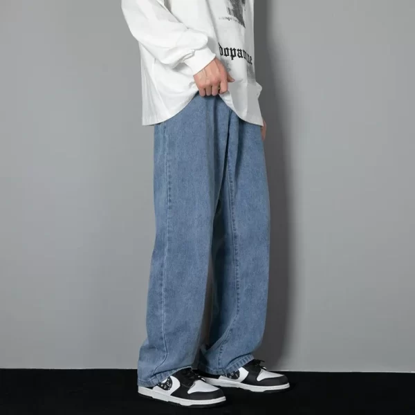 New Korean Men's Casual Long Jeans Classic Man Straight Denim Wide-leg Pants Solid Color Light Blue Grey Black 3XL - Image 7
