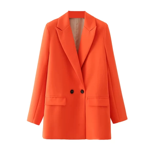 TRZA Women Chic Office Lady Double Breasted Blazer Vintage Coat Fashion Notched Collar Long Sleeve Ladies Outerwear Stylish Tops - Image 11