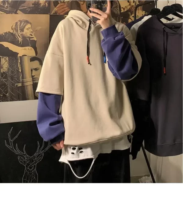 Two-piece Illusion Sweatshirt Men's Hooded Autumn/winter Trendy Brand Ins Hip Hop Top Oversize Niche High Street Jacket - Image 19