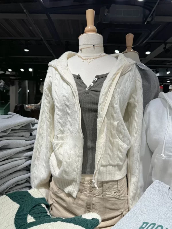 Twisted Flower Knitted Cardigan Sweater Women Autumn Long Sleeve Hooded Zipper Short Coat Streetwear Fashion Sweaters Y2K Tops - Image 16