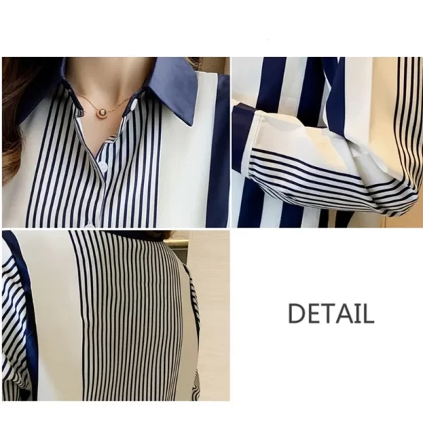 Women's Shirt Blue Striped Blouses for Women Long Sleeve Top Women Button Up Polo Neck Clothes Female 2023 Fashion Leisure Shirt - Image 6