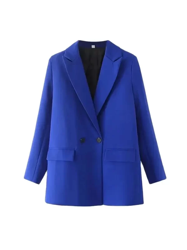 TRZA Women Chic Office Lady Double Breasted Blazer Vintage Coat Fashion Notched Collar Long Sleeve Ladies Outerwear Stylish Tops - Image 6