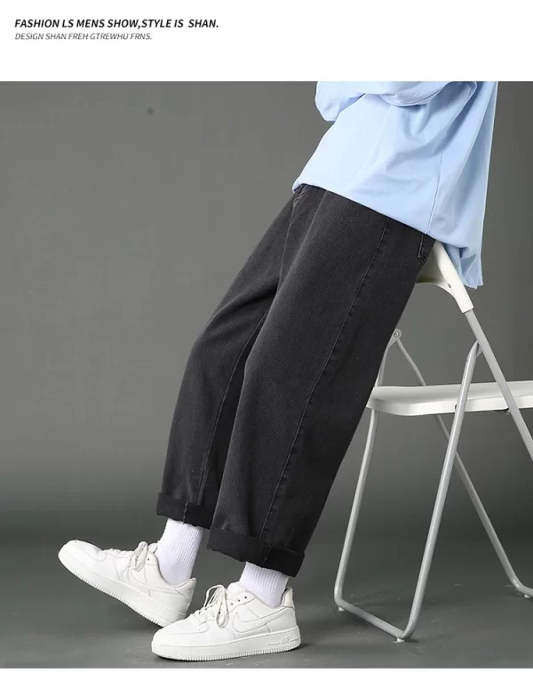 New Korean Men's Casual Long Jeans Classic Man Straight Denim Wide-leg Pants Solid Color Light Blue Grey Black 3XL - Image 25
