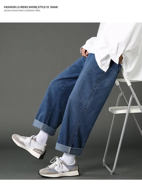 New Korean Men's Casual Long Jeans Classic Man Straight Denim Wide-leg Pants Solid Color Light Blue Grey Black 3XL - Image 22