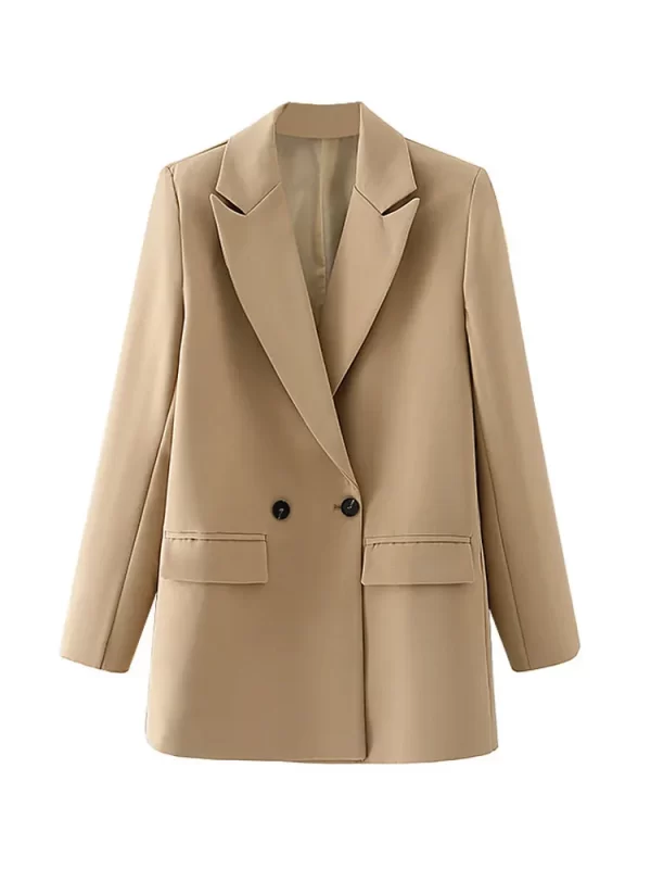 TRZA Women Chic Office Lady Double Breasted Blazer Vintage Coat Fashion Notched Collar Long Sleeve Ladies Outerwear Stylish Tops - Image 17