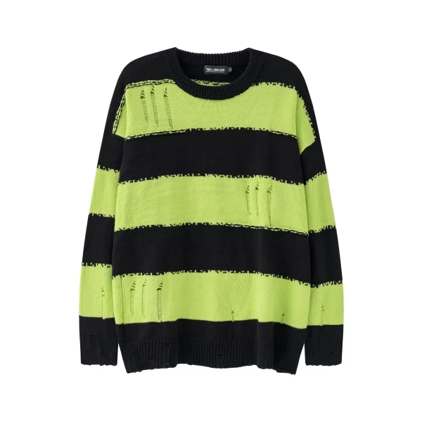 Black Red Striped Sweaters Washed Destroyed Ripped Sweater Men Hole Knit Jumpers Men Women Oversized Sweater Harajuku - Image 7