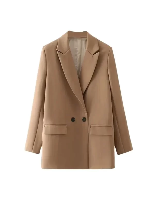 TRZA Women Chic Office Lady Double Breasted Blazer Vintage Coat Fashion Notched Collar Long Sleeve Ladies Outerwear Stylish Tops - Image 4
