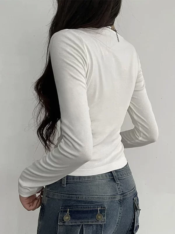 Bandage Folds Square Collar Crop Top Women Fairycore y2k White T Shirts Basic Knitted Elegant Tees Vintage 2000s Clothing - Image 5