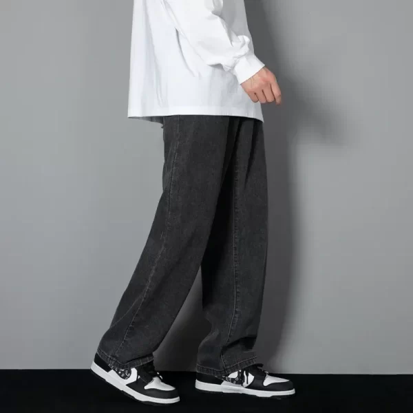 New Korean Men's Casual Long Jeans Classic Man Straight Denim Wide-leg Pants Solid Color Light Blue Grey Black 3XL - Image 2