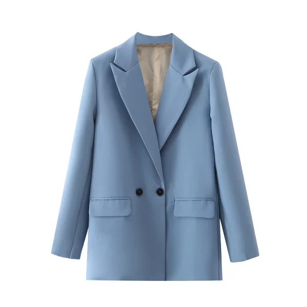 TRZA Women Chic Office Lady Double Breasted Blazer Vintage Coat Fashion Notched Collar Long Sleeve Ladies Outerwear Stylish Tops - Image 9